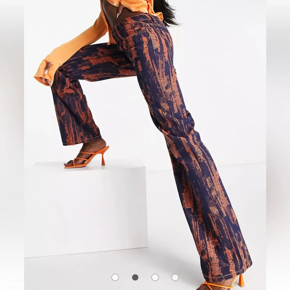 Sold Out Jaded London Y2K Boyfriend Straight Jeans in Indigo Orange Distressed - Picture 3 of 13